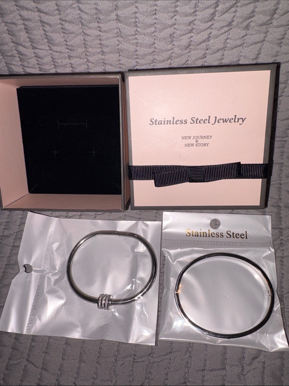 2 GORGEOUS, STAINLESS STEEL BRACELETS NEW JOURNEY & NEW STORY NIB